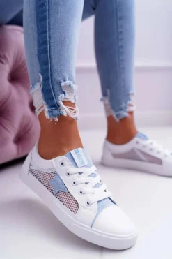 Damskie Trampki Z Siateczką Big Star DD274689 Biało-Niebieskie