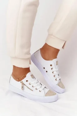 Damskie Trampki Z Suwakiem Biało-Złote Festival