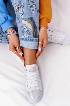 Damskie Trampki Z Suwakiem Biało-Srebrne Festival