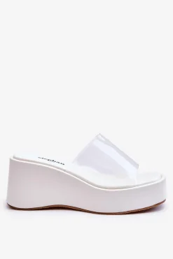 Damskie Transparentne Klapki Na Koturnie Białe Eliane