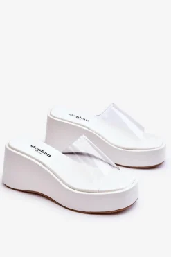 Damskie Transparentne Klapki Na Koturnie Białe Eliane