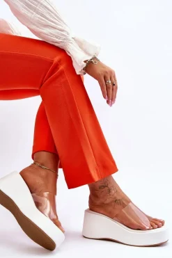 Damskie Transparentne Klapki Na Koturnie Białe Eliane