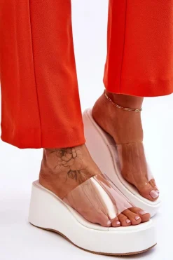 Damskie Transparentne Klapki Na Koturnie Białe Eliane