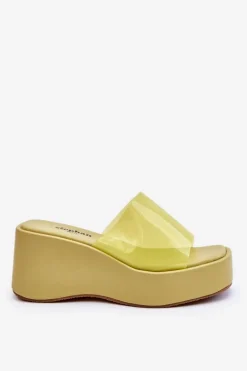 Damskie Transparentne Klapki Na Koturnie Jasnozielone Eliane