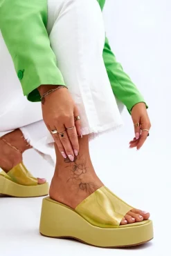 Damskie Transparentne Klapki Na Koturnie Jasnozielone Eliane