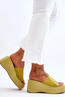 Damskie Transparentne Klapki Na Koturnie Jasnozielone Eliane