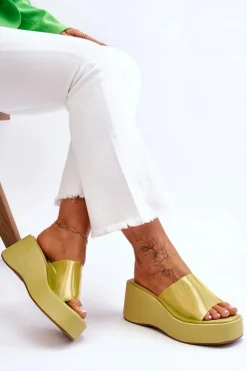 Damskie Transparentne Klapki Na Koturnie Jasnozielone Eliane