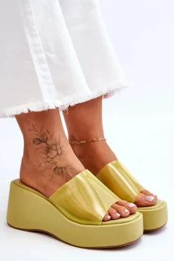 Damskie Transparentne Klapki Na Koturnie Jasnozielone Eliane