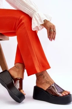 Damskie Transparentne Klapki Na Koturnie Czarne Eliane