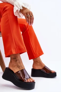 Damskie Transparentne Klapki Na Koturnie Czarne Eliane