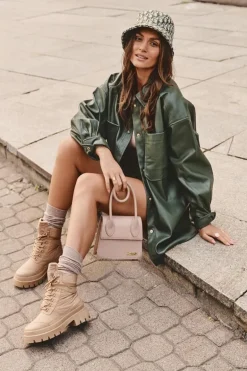 Damskie Trapery Botki Ocieplane Na Platformie I Płaskim Obcasie Big Star MM274340 Beżowe