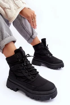 Damskie Trapery Botki Ocieplane Na Platformie I Płaskim Obcasie Big Star MM274338 Czarne