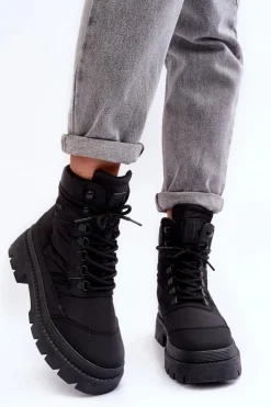 Damskie Trapery Botki Ocieplane Na Platformie I Płaskim Obcasie Big Star MM274338 Czarne