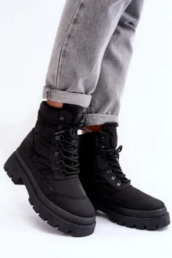 Damskie Trapery Botki Ocieplane Na Platformie I Płaskim Obcasie Big Star MM274338 Czarne