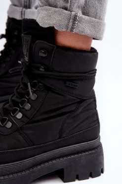 Damskie Trapery Botki Ocieplane Na Platformie I Płaskim Obcasie Big Star MM274338 Czarne