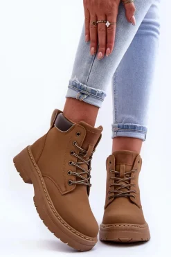 Damskie Trapery Botki Ocieplane Ciemnobeżowe Corbin