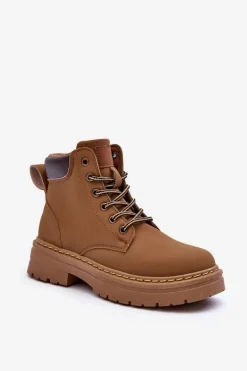 Damskie Trapery Botki Ocieplane Ciemnobeżowe Corbin