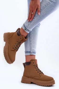 Damskie Trapery Botki Ocieplane Ciemnobeżowe Corbin