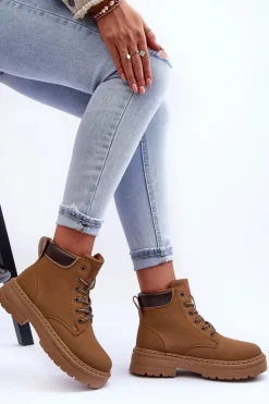 Damskie Trapery Botki Ocieplane Ciemnobeżowe Corbin