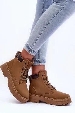 Damskie Trapery Botki Ocieplane Ciemnobeżowe Corbin