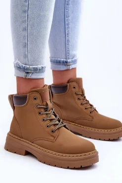 Damskie Trapery Botki Ocieplane Ciemnobeżowe Corbin