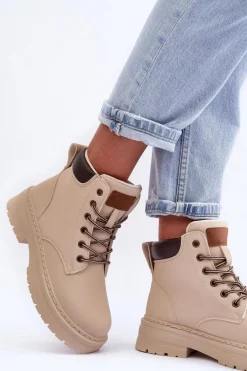 Damskie Trapery Botki Ocieplane Jasnobeżowe Corbin