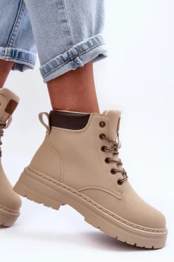 Damskie Trapery Botki Ocieplane Jasnobeżowe Corbin