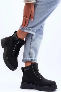 Damskie Trapery Botki Ocieplane Czarne Corbin