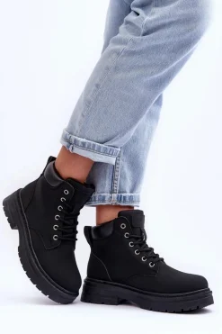 Damskie Trapery Botki Ocieplane Czarne Corbin