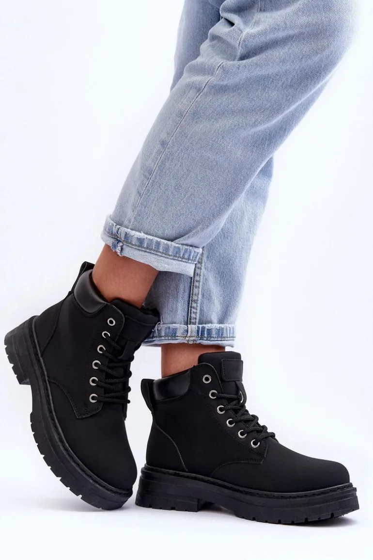 Damskie Trapery Botki Ocieplane Czarne Corbin