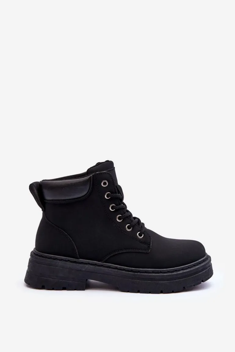 Damskie Trapery Botki Ocieplane Czarne Corbin