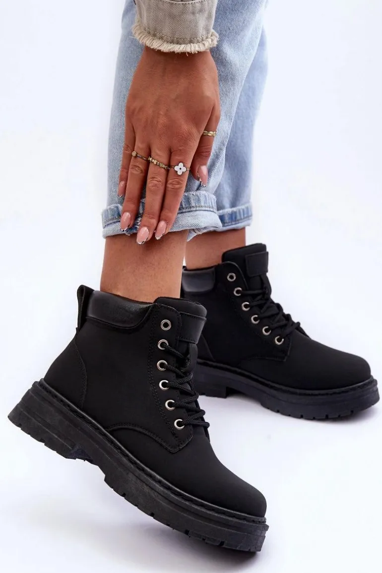 Damskie Trapery Botki Ocieplane Czarne Corbin