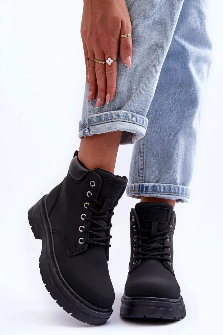 Damskie Trapery Botki Ocieplane Czarne Corbin