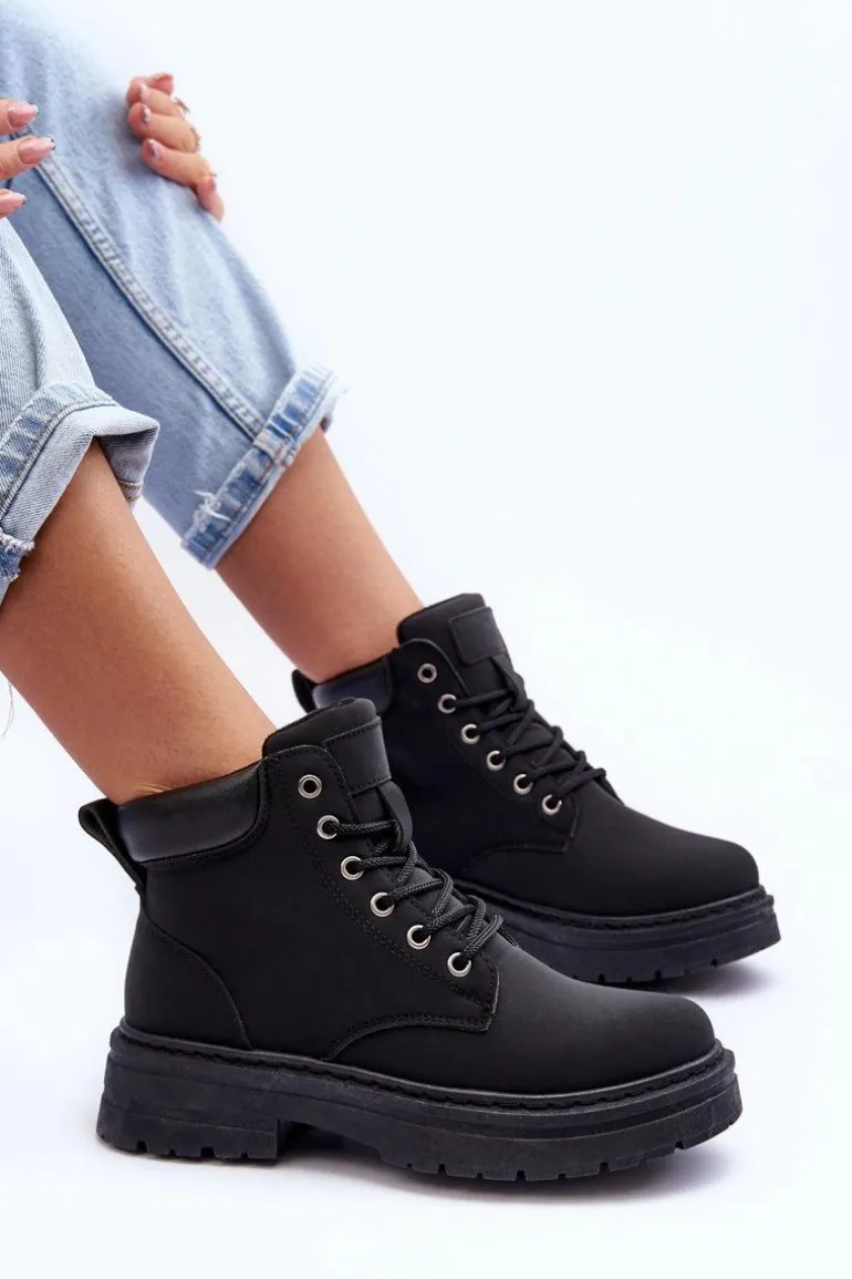 Damskie Trapery Botki Ocieplane Czarne Corbin