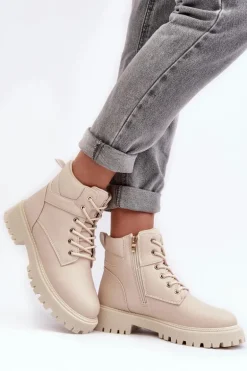 Damskie Trapery Na Suwak Ocieplane Beżowe Gremiva