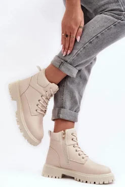 Damskie Trapery Na Suwak Ocieplane Beżowe Gremiva