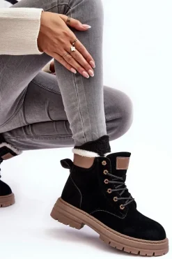 Damskie Trapery Ocieplane Futerkiem Czarne Fenan