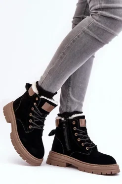 Damskie Trapery Ocieplane Futerkiem Czarne Fenan