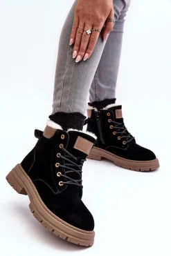 Damskie Trapery Ocieplane Futerkiem Czarne Fenan