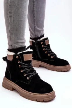 Damskie Trapery Ocieplane Futerkiem Czarne Fenan