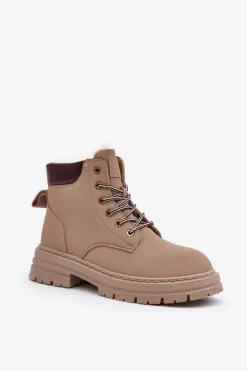 Damskie Trapery Ocieplane Futerkiem Ciemnobeżowe Fenan