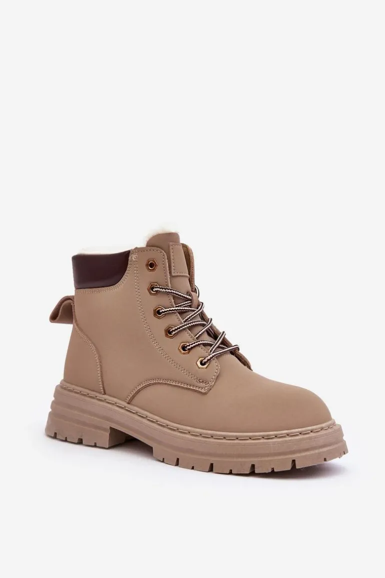 Damskie Trapery Ocieplane Futerkiem Ciemnobeżowe Fenan