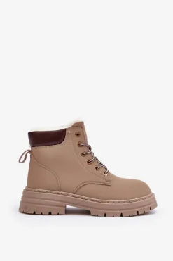 Damskie Trapery Ocieplane Futerkiem Ciemnobeżowe Fenan