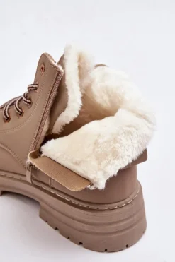 Damskie Trapery Ocieplane Futerkiem Ciemnobeżowe Fenan