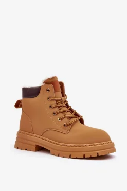 Damskie Trapery Ocieplane Futerkiem Camel Fenan