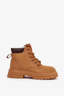 Damskie Trapery Ocieplane Futerkiem Camel Fenan