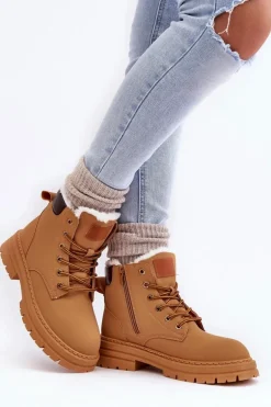 Damskie Trapery Ocieplane Futerkiem Camel Fenan