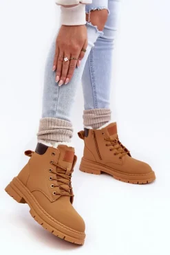 Damskie Trapery Ocieplane Futerkiem Camel Fenan