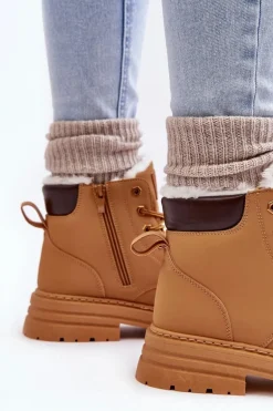 Damskie Trapery Ocieplane Futerkiem Camel Fenan