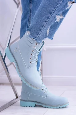 Damskie Trapery Ocieplane Timberki Błękitne Oxford